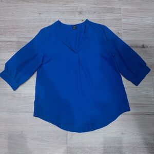 SHEIN Royal Blue V-Neck 3/4 sleeve Blouse